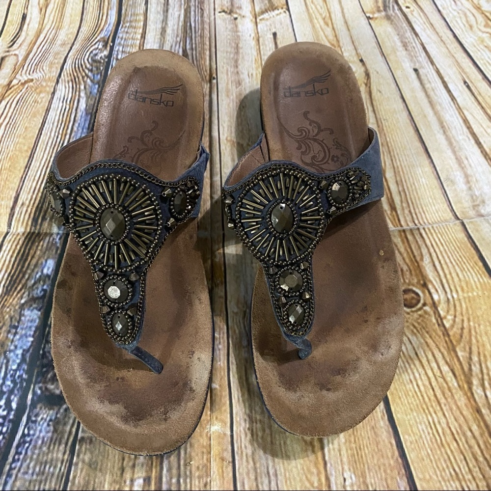 Dansko Women's Blue Beaded Thong Sandals - Picture 2 of 5
